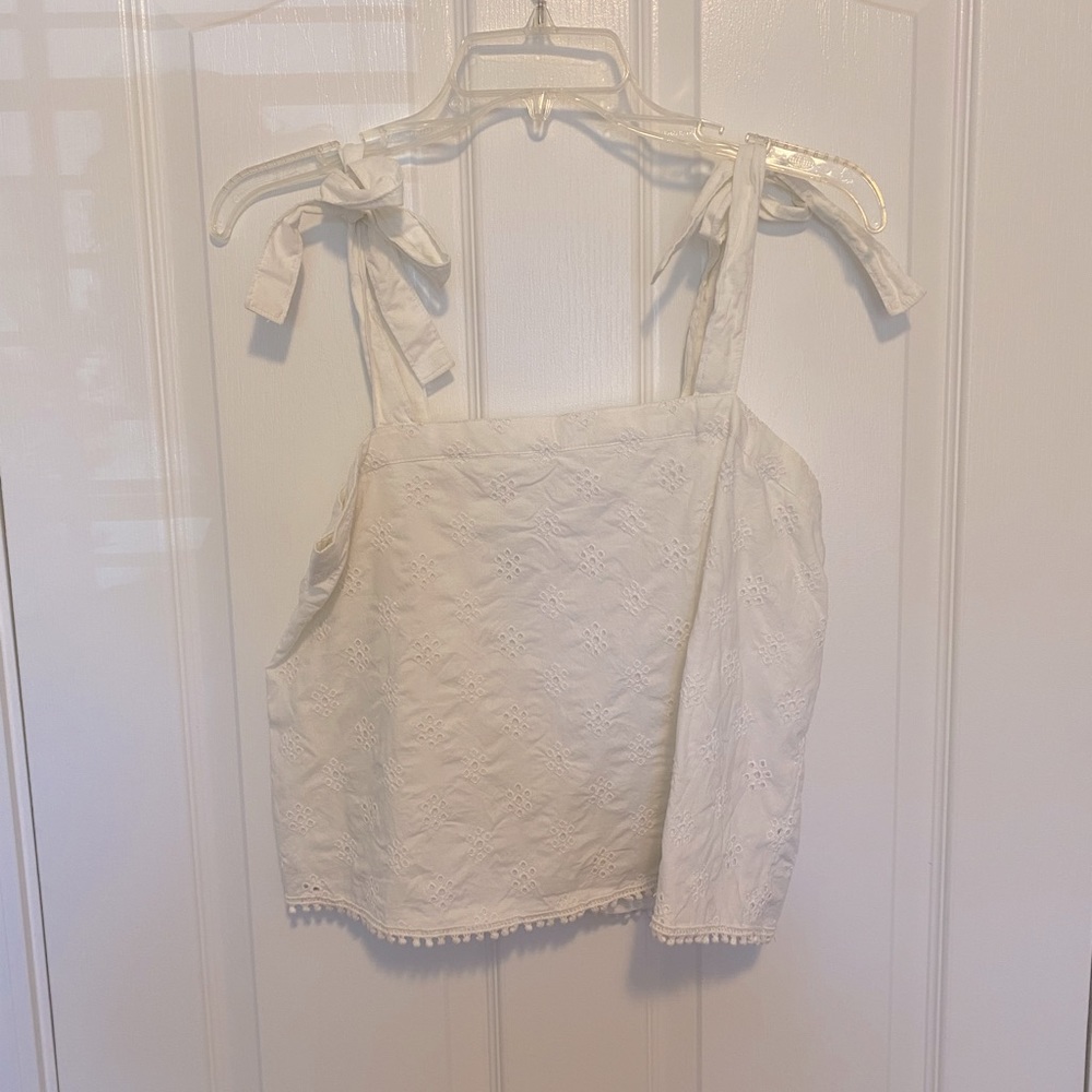 Aerie White Eyelet Cropped Tie Strap Top